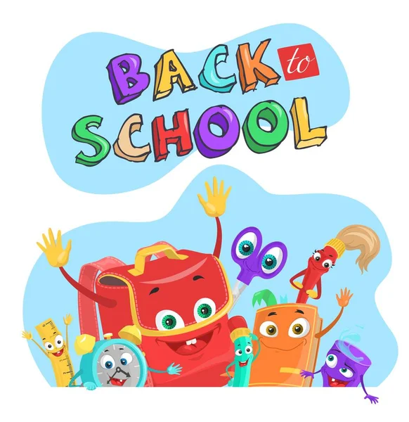 Back School Vector Illustration Education Items Mascot Happy Smiling Scissors — Διανυσματικό Αρχείο