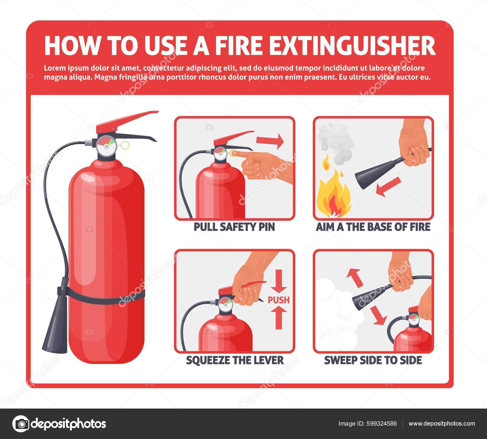 How Use Fire Extinguisher Vector Manual Infographic Flame Fighting