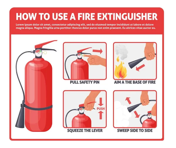 How Use Fire Extinguisher Vector Manual Infographic Flame Fighting Usage — Archivo Imágenes Vectoriales