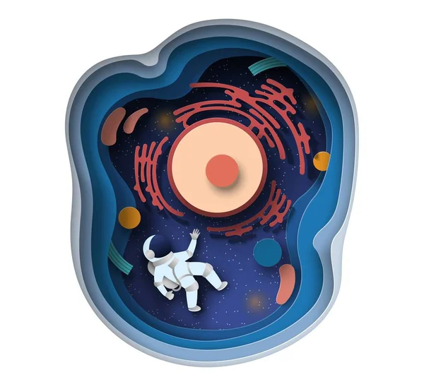 Human Body Cell Astronaut Vector Paper Cut Style Cosmonaut Surfing — Image vectorielle