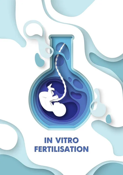 Vitro Fertilization Medical Poster Vector Flask Test Tube Baby Fetus — Stockový vektor