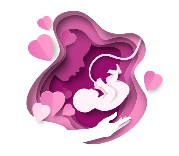 Female Head Baby Fetus Paper Cut Vector — ストックベクタ