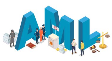 AML 3d vector. Anti money laundering illustration. Stop corruption and illegal business concept. Financial fraud warning, criminal regulation procedure
