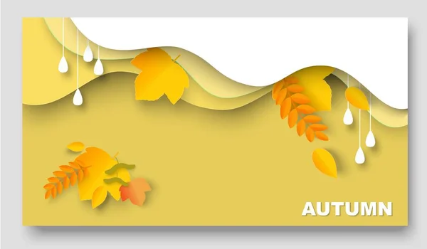 Bannière Automne Thanksgiving Fond Design Automne Style Artisanal Coupe Papier — Image vectorielle