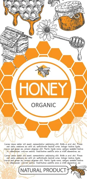 Biologische Honingvector Bee Food Pot Label Ontwerp Illustratie Bijenkorf Product — Stockvector