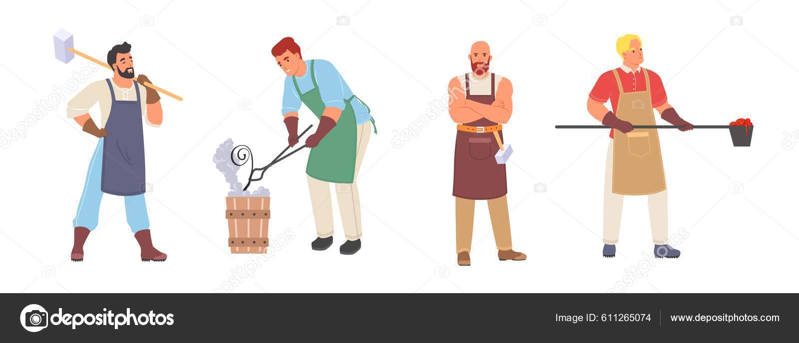 Blacksmith Character Medieval Forge Vector Cartoon Set Master Smith ...