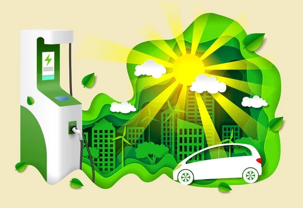 Ladestationsvektor Für Elektroautos Grüne Energie Und Hybridtechnologie Öko Kraftstoff Und — Stockvektor