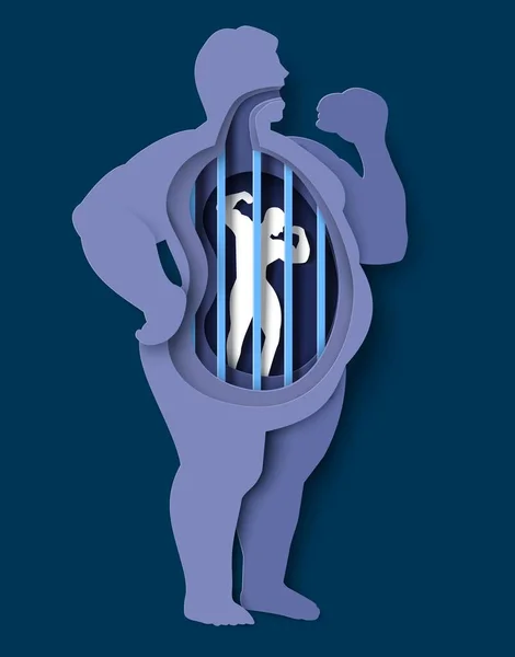 Жирний Вектор Тіла Ілюстрація Втрати Ваги Чоловік Від Ожиріння Стрункості — стоковий вектор