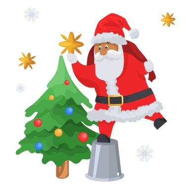 Noel Baba 'nın Noel ağacı çizimi beyaz arka planda izole edilmiş. Kış tatilleri, Noel 'ler ve yeni yıl kutlamaları.