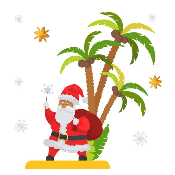 Divertido Santa Claus Vector Isla Tropical Lindo Personaje Vacaciones Invierno — Archivo Imágenes Vectoriales