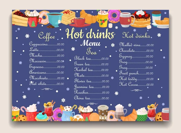 Modello Design Vettoriale Menu Invernale Bevande Calde Bar Del Caffè — Vettoriale Stock