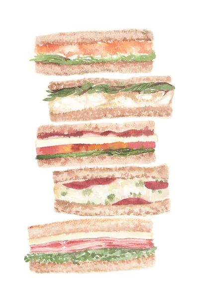 Sanduíche Aquarela Pintado Mão Ilustração Comida — Vetor de Stock