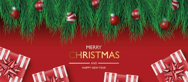 Weihnachten Banner Hintergrund Design Geschenke Box Auf Rotem Hintergrund Weihnachten — Stockvektor
