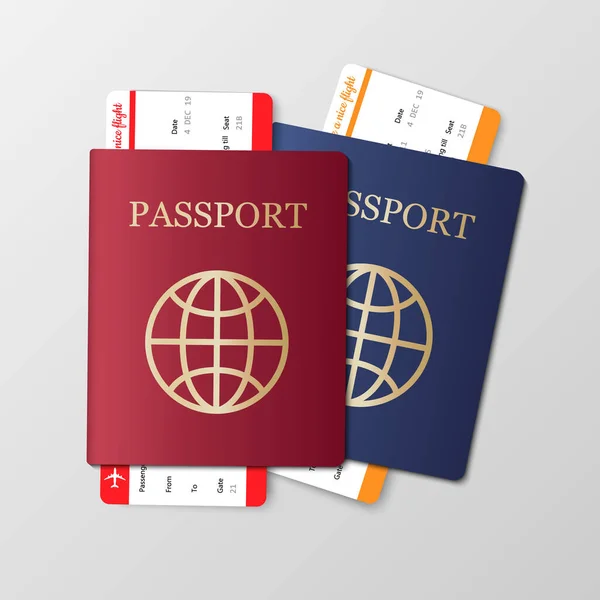 Διαβατήριο Και Κάρτα Επιβίβασης Αεροπορικό Εισιτήριο Έγγραφο Αναγνώρισης Διανυσματική Απεικόνιση — Διανυσματικό Αρχείο