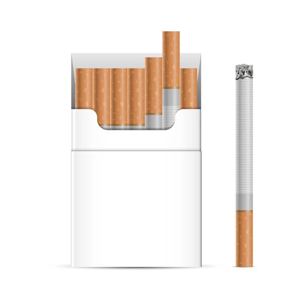 Cigaretta Doboz Csomag Mockup Sablon Elszigetelt Fehér Háttér Vektor Illusztráció — Stock Vector