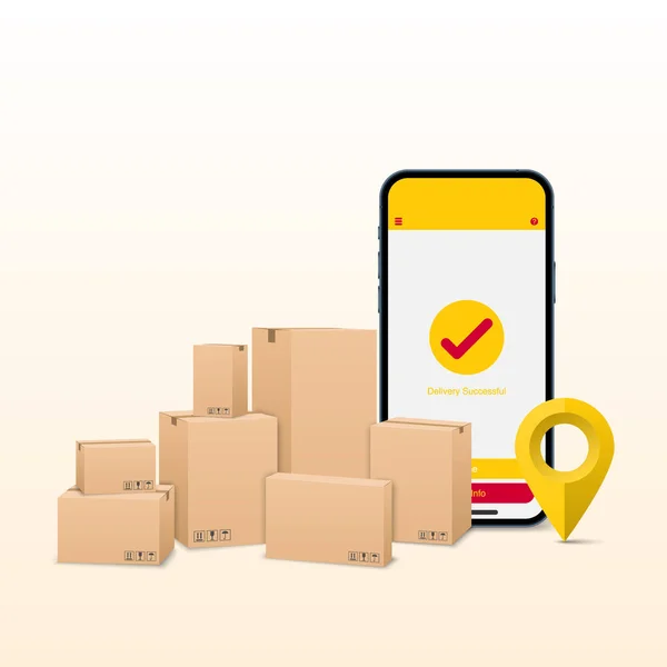 Online Delivery Phone Concept Parcel Mail Delivery Service Tracking Vector — Stock Vector