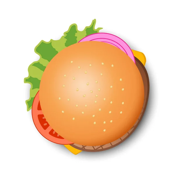 Top View Cheeseburger Isolated White Background Vector Illustration — Stock Vector