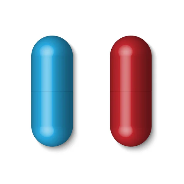 Blue Red Medical Pills Tablets Capsules Isolated White Background Vector — ストックベクタ