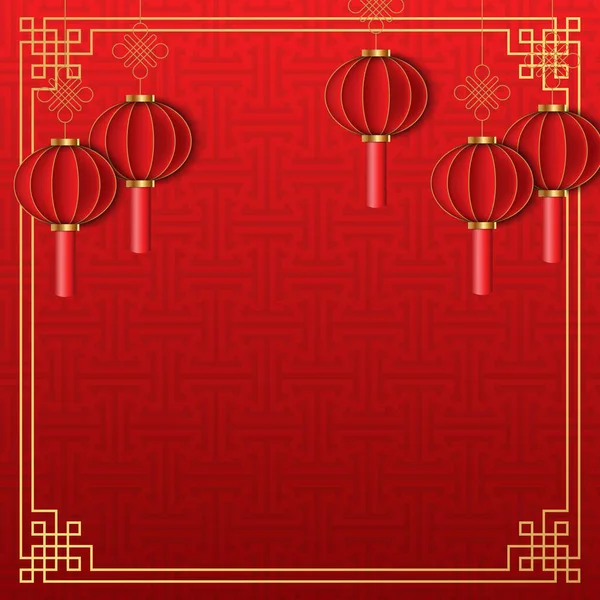 Κινέζικο Φόντο Διακοσμητικό Κλασικό Εορταστικό Κόκκινο Φόντο Και Χρυσό Πλαίσιο — Διανυσματικό Αρχείο