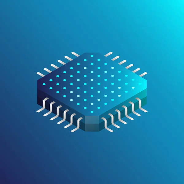 Cpu Mit Blaulicht Und Effekten Futuristischer Mikrochip Vektorillustration — Stockvektor