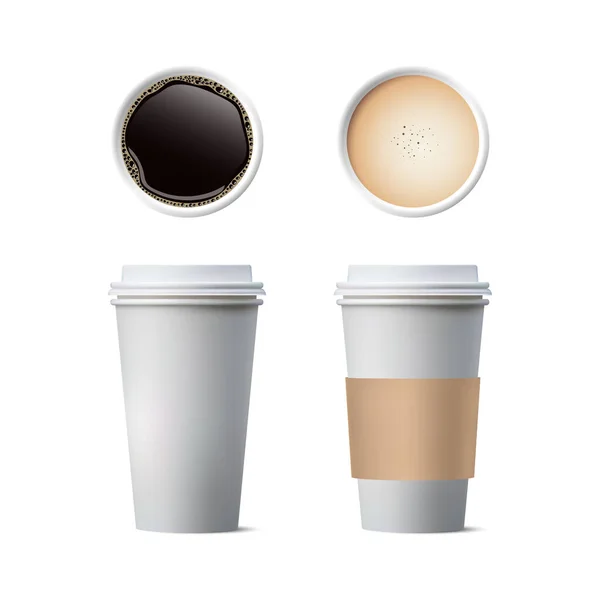 Kávé Fehér Papírpoharakban Fekete Kávé Cappuccino Espresso Latte Mocha Americano — Stock Vector