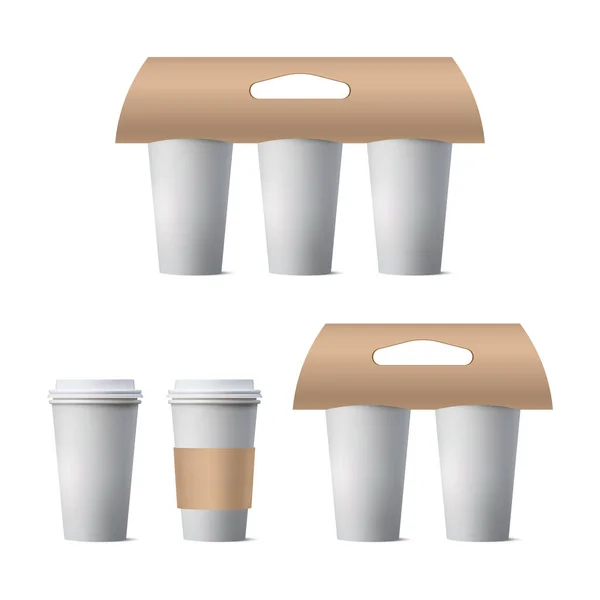 Kávé Csésze Tartó Készlet Mockup Elszigetelt Fehér Háttér Vektor Illusztráció — Stock Vector