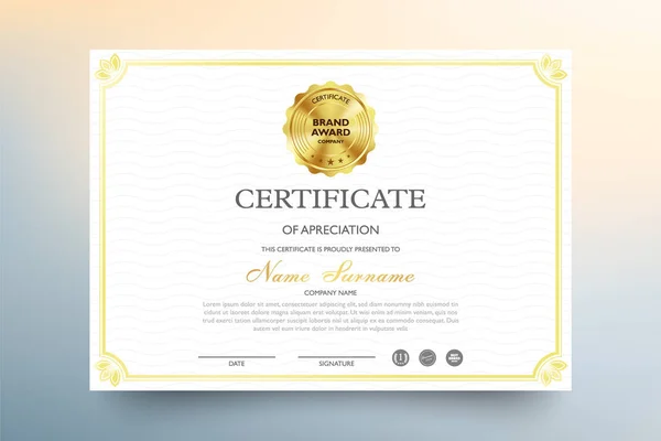 Certificado Modelo Apreciação Com Padrão Luxo Moderno Diploma Ilustração Vetorial —  Vetores de Stock