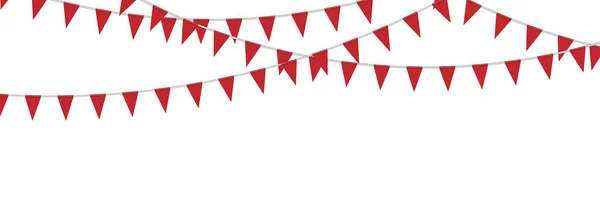 Red Bunting Party Flags Isolated White Background Vector Illustration — Stock vektor