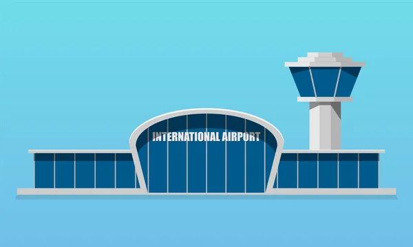 Terminal Aéroport Avec Tour Contrôle Aérien Style Plat Illustration Vectorielle — Image vectorielle