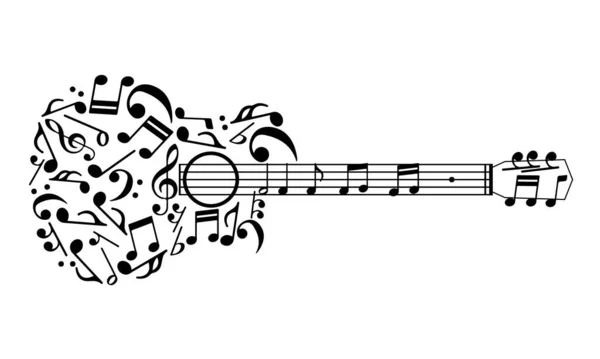 Note Musicali Chitarra Forma Isolata Sfondo Bianco Illustrazione Vettoriale — Vettoriale Stock