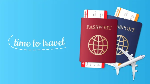 Дизайн Туристичного Банера Паспорт Квиток Літак Тло Подорожі Векторні Ілюстрації — стоковий вектор