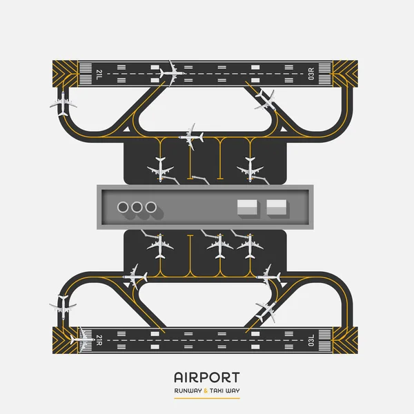 Vista Superior Pista Aeroporto Forma Táxi Com Avião Ilustração Vetorial Vetor De Stock