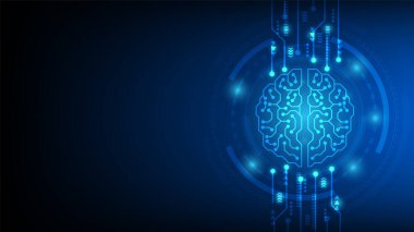 Artificial intelligence cybernetic circuit brain inside, high technology to create artificial intelligence (AI) concept, vector illustration