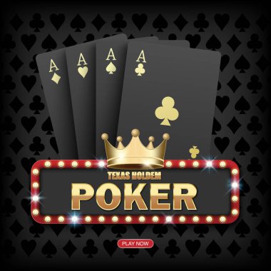 Poker game casino online, black four aces poker card on dark background, web background template for internet, vector illustration