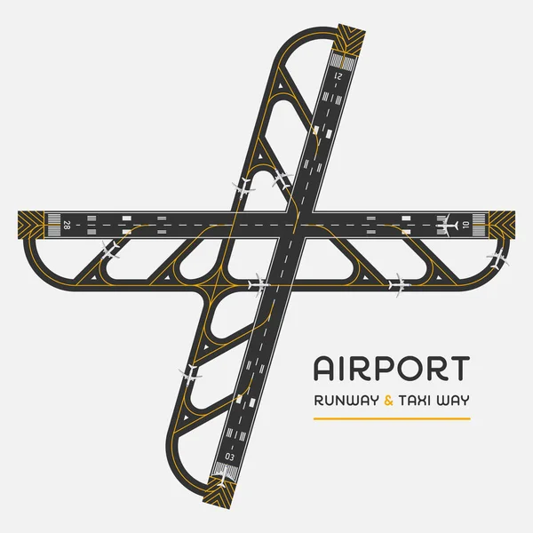 Vue Dessus Piste Aéroport Voie Circulation Avec Avion Illustration Vectorielle — Image vectorielle