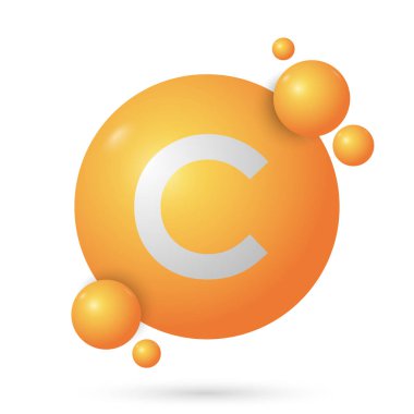 C vitamini doğal esans kapsülü, ilaç ve sağlık, vektör illüstrasyonu