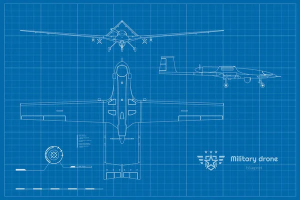 Décrivez le drone militaire, côté, vue de face. Avion isolé de l'armée. Plan du bombardier moderne sans pilote — Image vectorielle
