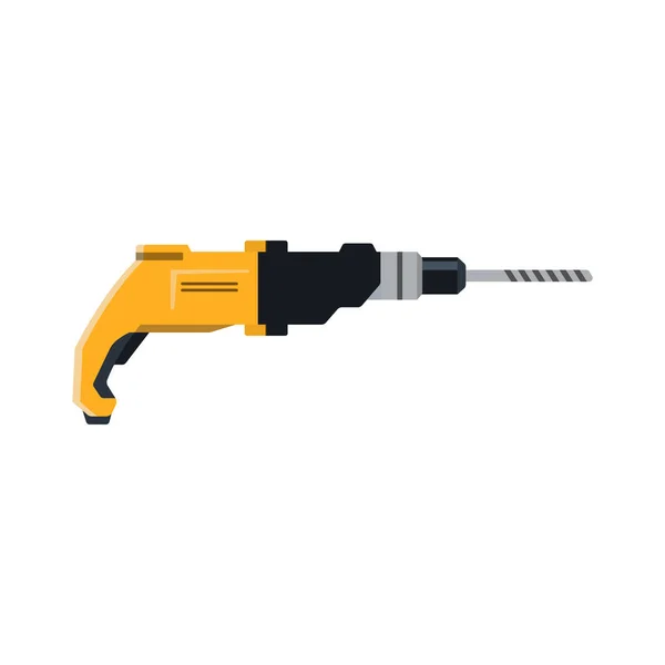 Electric drill. Hand drilling instrument. Perforator icon. Industrial tool for repair and build. Yellow modern equipmen — Stock Vector