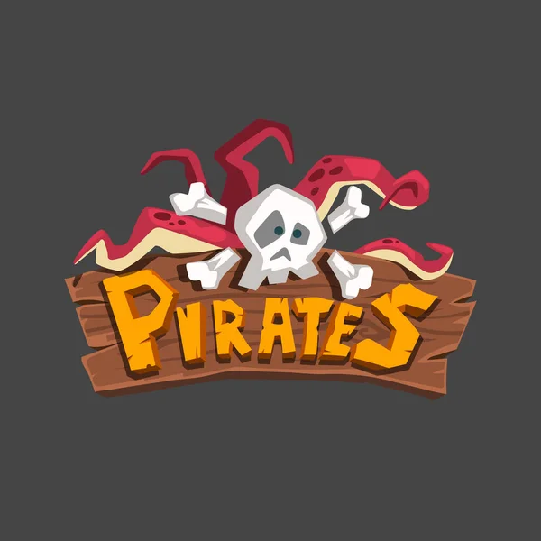 Logo Del Juego Pirata Calavera Dibujos Animados Con Kraken Emblema — Vector de stock