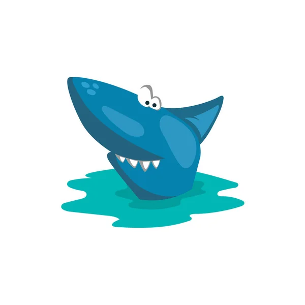 有趣的卡通鲨鱼 滑稽愚蠢的鱼 手机游戏中孤立的角色 愤怒的海洋动物 矢量说明 — 图库矢量图片