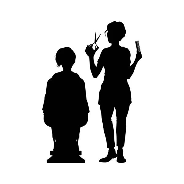 Hairdresser Silhouette Isolated Black Stylist Portrait Beauty Salon Scene Girl — Stockvektor