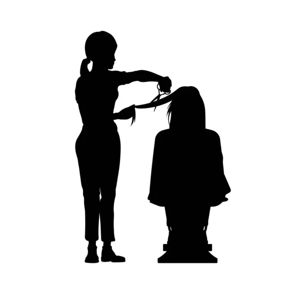 Hairdresser Silhouette Isolated Black Stylist Portrait Beauty Salon Scene Girl — стоковый вектор