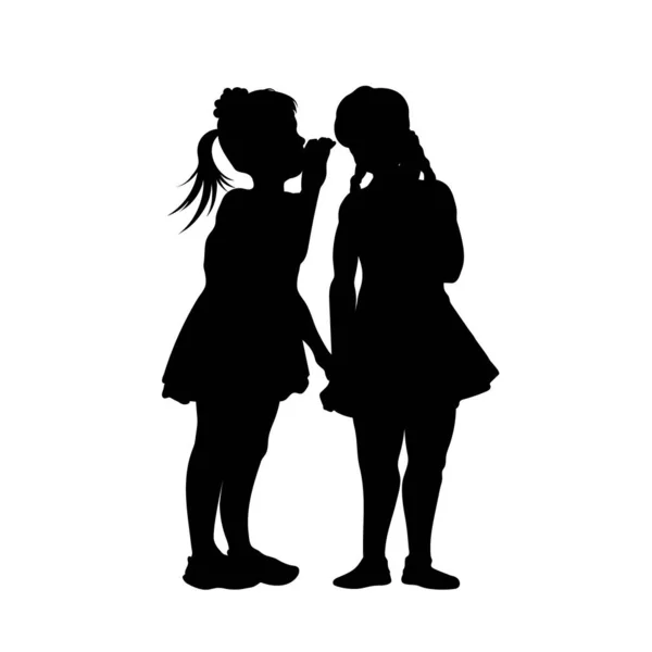 Gossip Girls Silhouette Kid Tell Secret Friend Children Conversation Childhood — Stock Vector