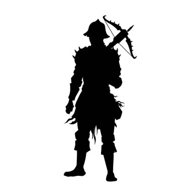 Fantasy arbalester silhouette. Medieval warrior with crossbow. Isolated dark knight with arbalest. Vector illustration