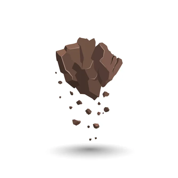 孤立した漫画の岩 飛行石オブジェクト 地球要素ゲーム資産 茶色の山のアイコン ベクターイラスト — ストックベクタ