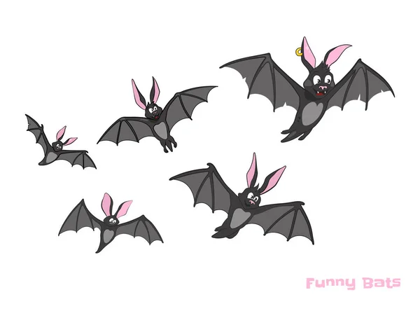Απόκριες Μασκότ Μεμονωμένες Νυχτερίδες Αστεία Τέρατα Δράκουλα Ωραίοι Βρυκόλακες Κόμικ — Διανυσματικό Αρχείο