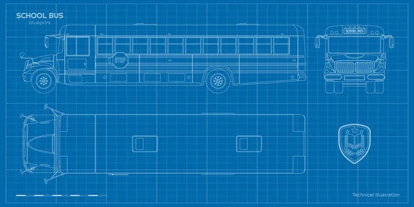 Gambar Bis Sekolah Garis Besar Cetak Biru Transportasi Kotamadya Atas - Stok Vektor