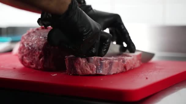 切成立方体的肉 — 图库视频影像