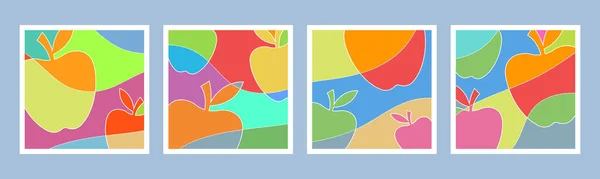 Apple duvar sanat vektörü seti. Baskı için elmanın soyut renkli tasarımı. Yemek ve oturma odanız için doğal organik sanat. Duvar dekorasyonu sanatı