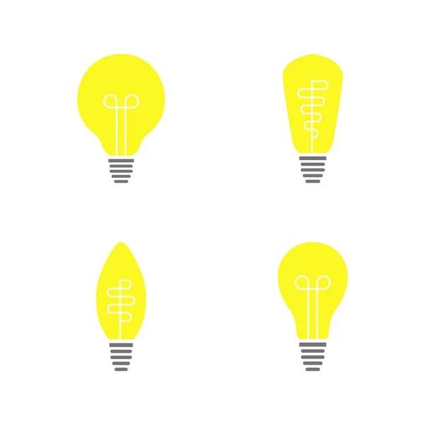 Ampul vektör tasarımı. Düz ve basit ampul simgesi kümesi beyaz üzerine izole.